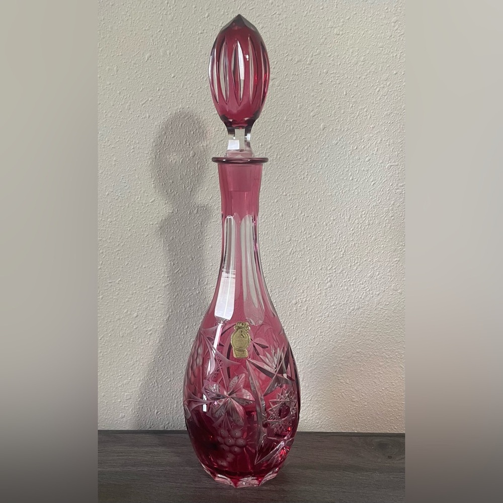 🎩 Vtg CRANBERRY DECANTER IMPERLUX HANDCUT LEAD CRYSTAL EAST GERMANY EMPTY